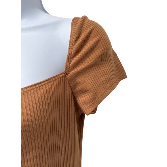 Bodycon Ribbed Knit Dress Size Large Butterscotch Back Slit Reformation Bleeker - Picture 5 of 14